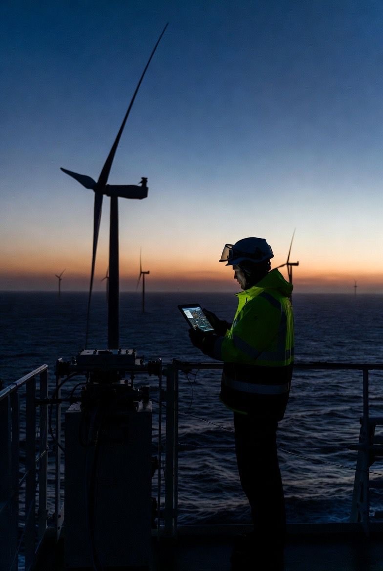 Fibre optic engineer on offshore wind platform